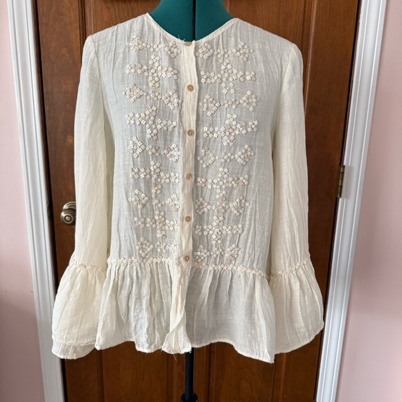 Leon Max Tops - Leon Max Linen Blend Mother of Pearl Beaded Tunic Small